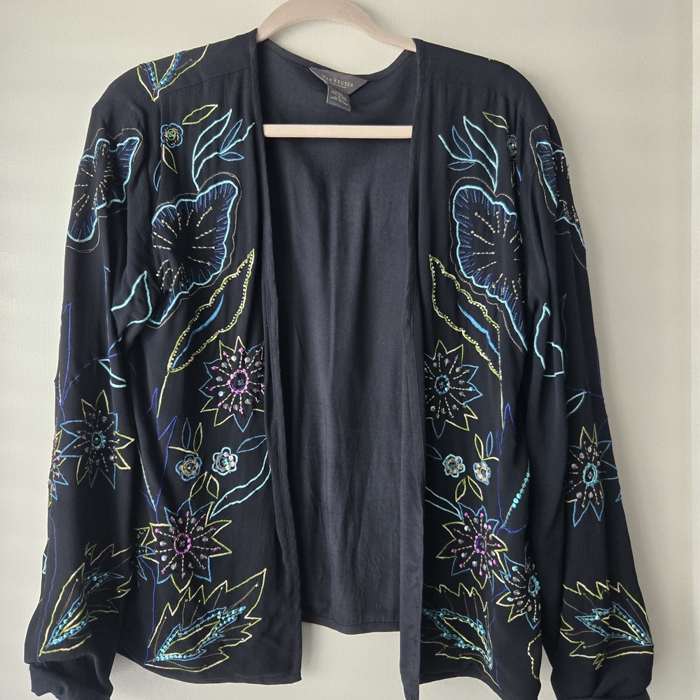 Van Heusen Black Jacket with Colorful Embroidery Size Medium